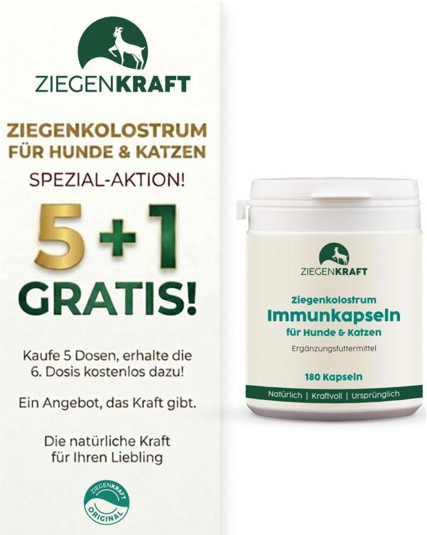 Ziegenkolostrum-Immunkapseln für Hunde & Katzen 180 Kapseln 6er Vorteilspaket (5+1 gratis)
