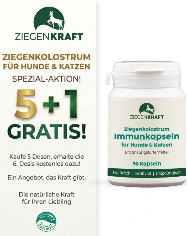 Ziegenkolostrum-Immunkapseln für Hunde & Katzen 90 Kapseln 6er Vorteilspaket (5+1 gratis)