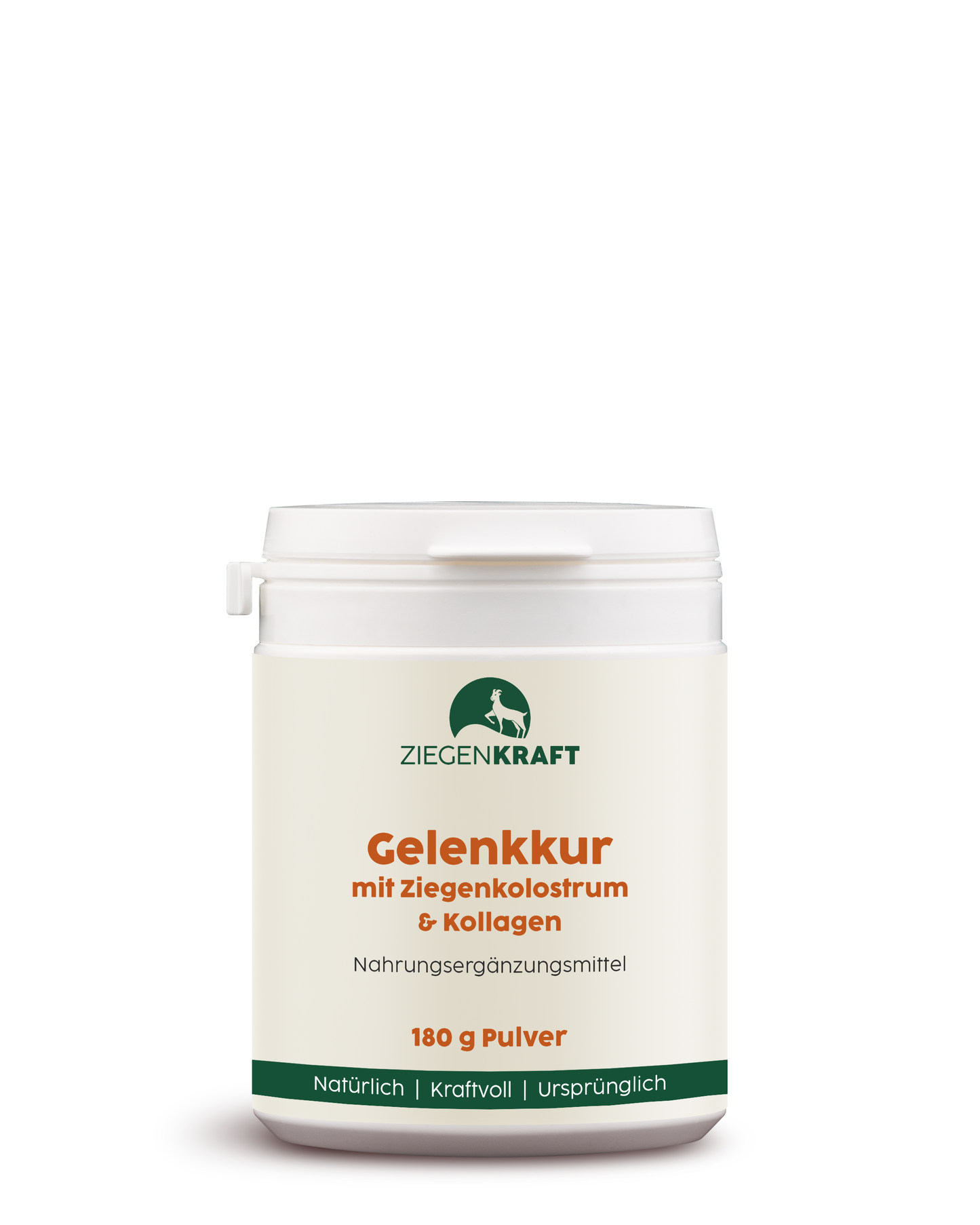 ZIEGENKRAFT Gelenkkur 180 g – weiße Kunststoffdose mit Pulver aus Ziegenkolostrum und Kollagen.