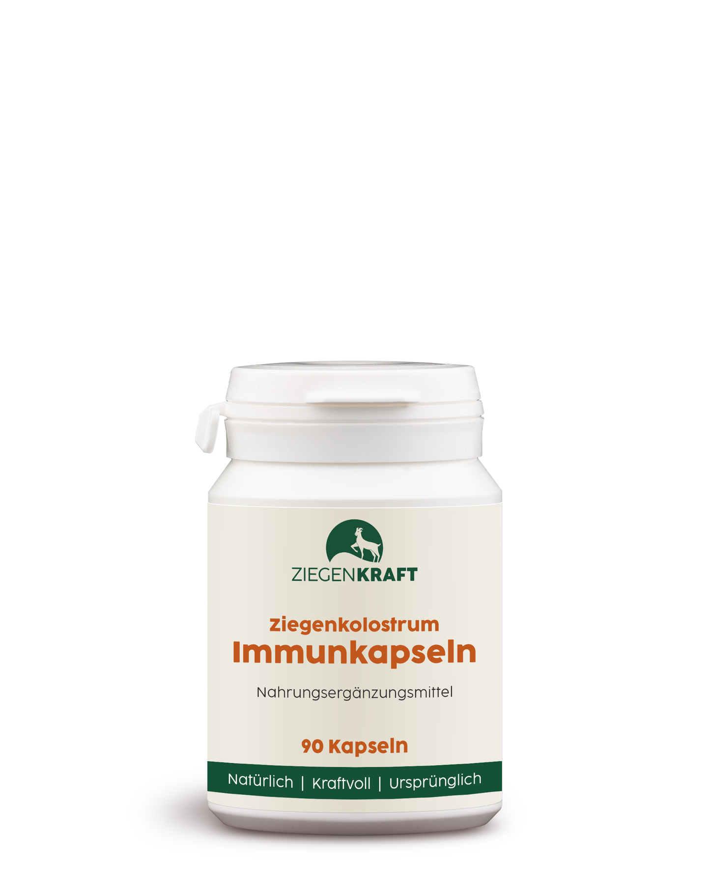 ZIEGENKRAFT Immunkapseln 90 Kapseln – weiße Kunststoffdose mit Ziegenkolostrum-Kapseln.