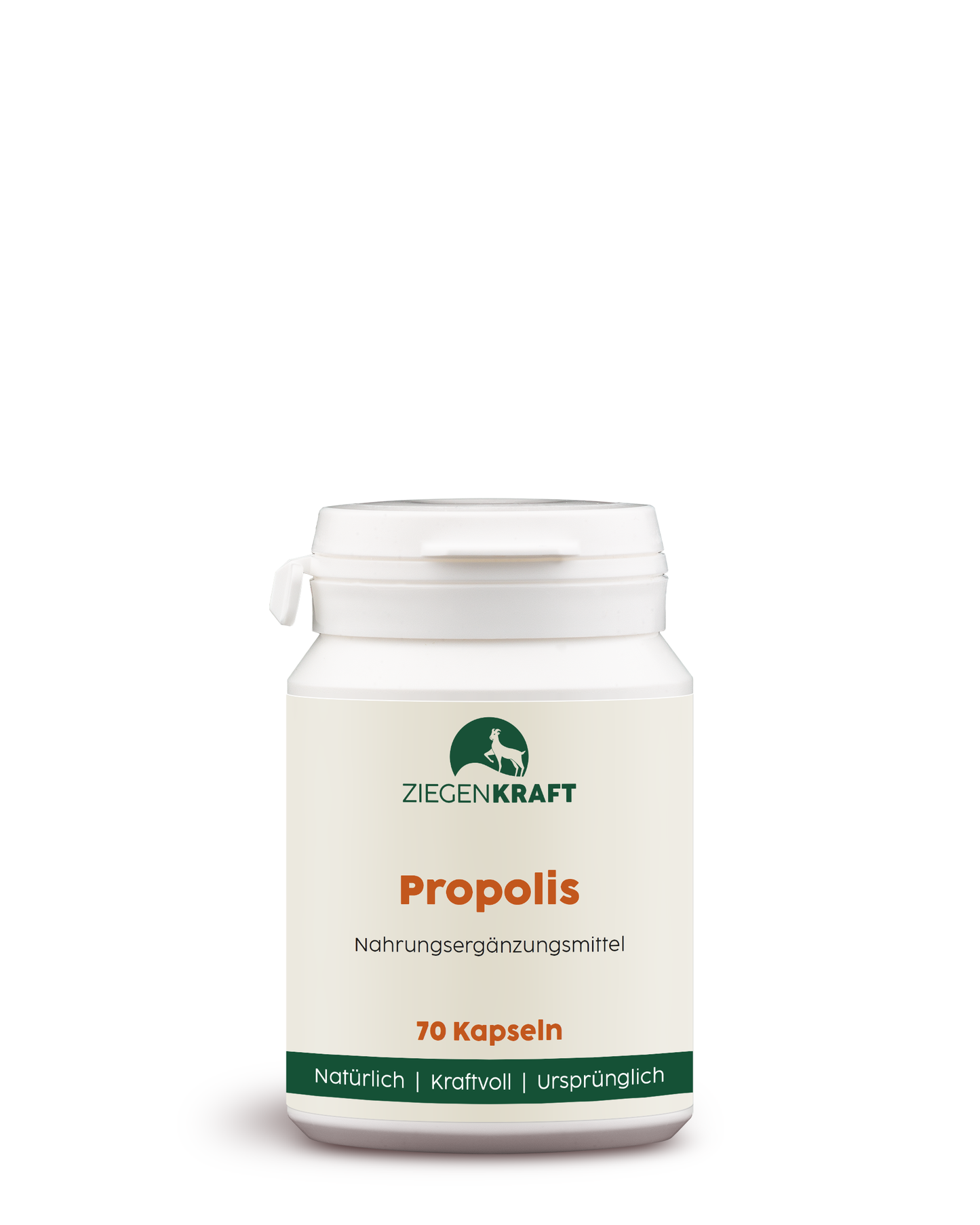 ZIEGENKRAFT Propolis Kapseln – Nahrungsergänzungsmittel, 70 Kapseln, Dose (Frontansicht)