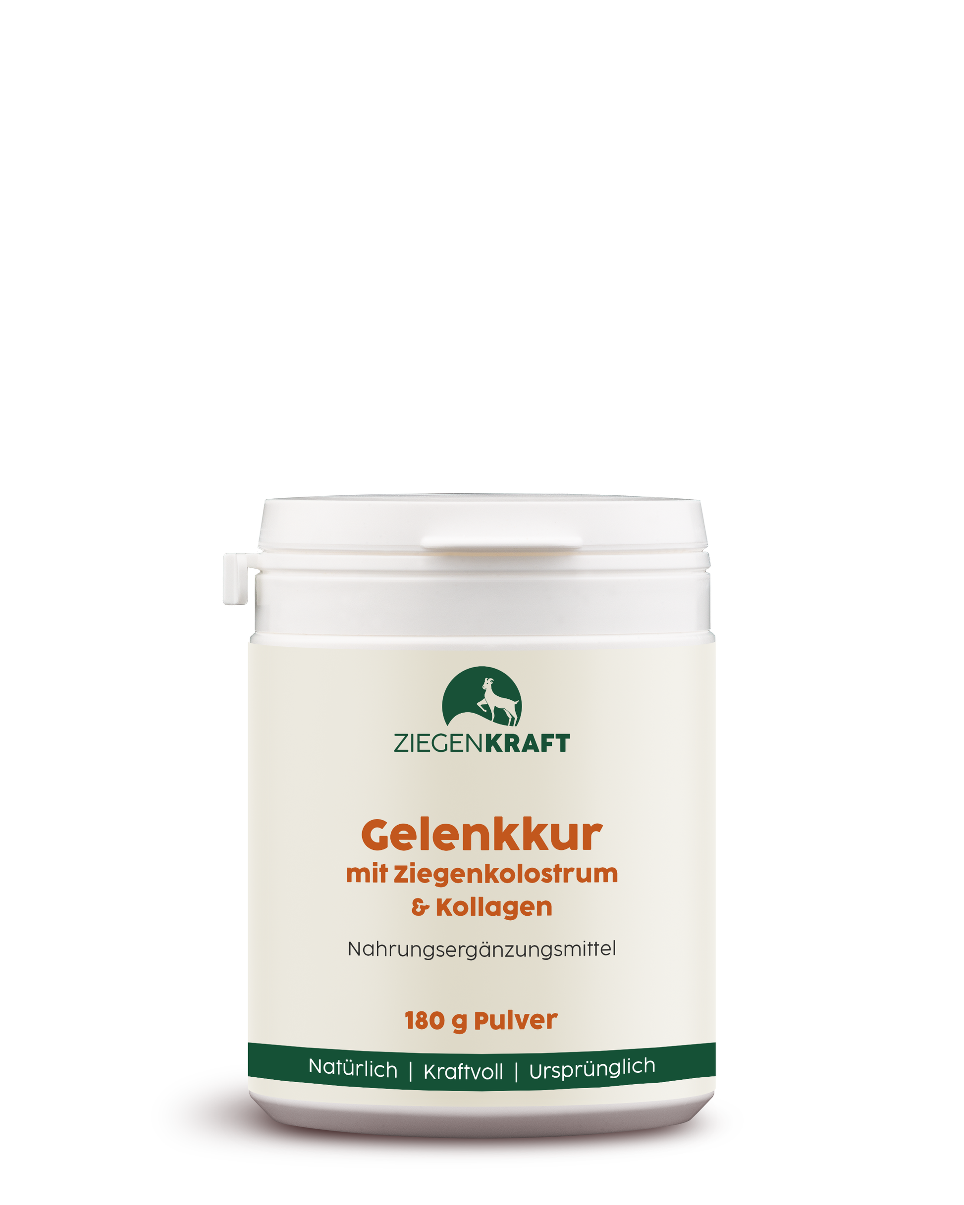 ZIEGENKRAFT Gelenkkur 180 g – weiße Kunststoffdose mit Pulver aus Ziegenkolostrum und Kollagen.