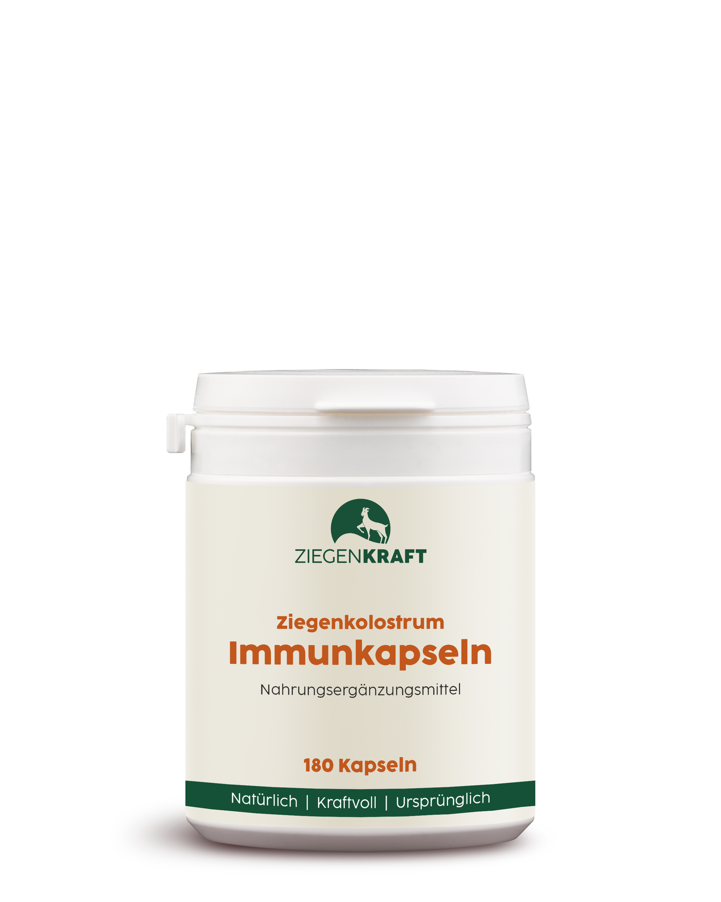 ZIEGENKRAFT Immunkapseln 180 Kapseln – weiße Kunststoffdose mit Ziegenkolostrum-Kapseln.