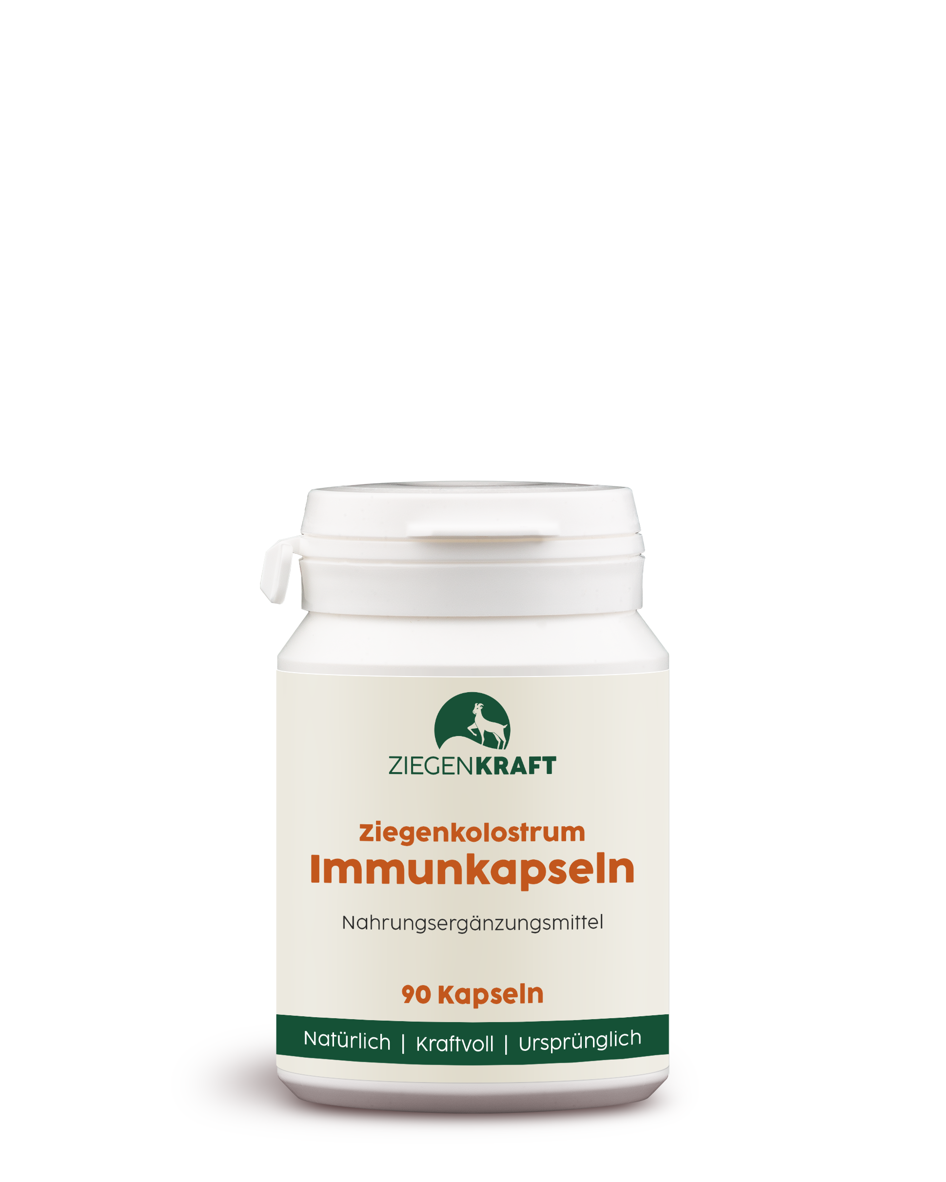 ZIEGENKRAFT Immunkapseln 90 Kapseln – weiße Kunststoffdose mit Ziegenkolostrum-Kapseln.